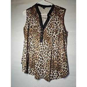 Robert Louis Sleevless Blouse Large L Animal Print Pockets Summer  Black Comfort
